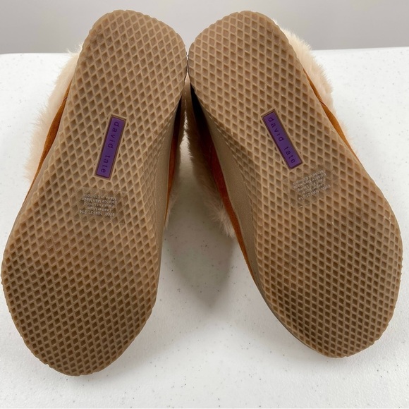 NWOB David Tate Caramel Leather Upper Suede Tan "Fur" Slip On Warm Bootie Shoes - Picture 5 of 7